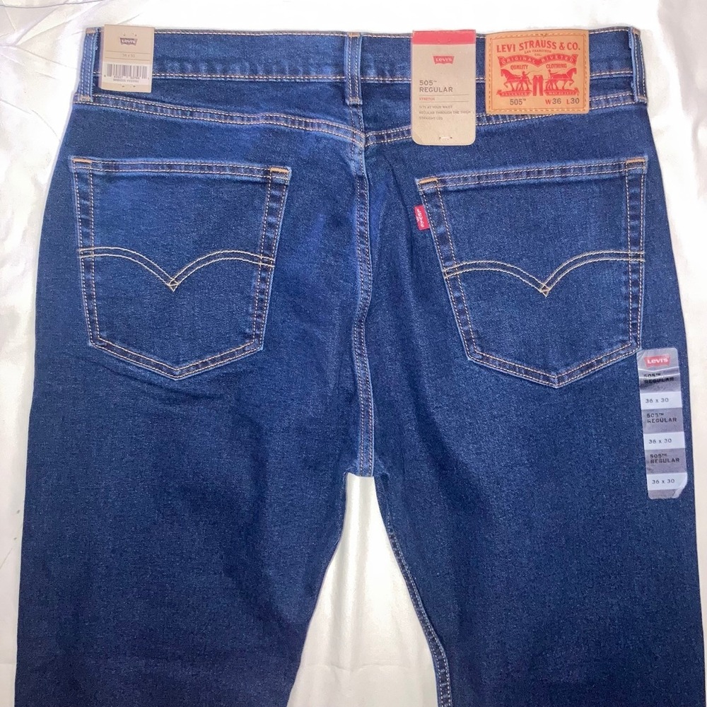 Levi's 505 Regular Jeans Mens 36x30 Large Stretch Dark Blue Denim Classic NWT - Picture 3 of 8